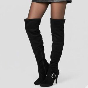 Chic Black Over-the-Knee Suede Boots with Buckle